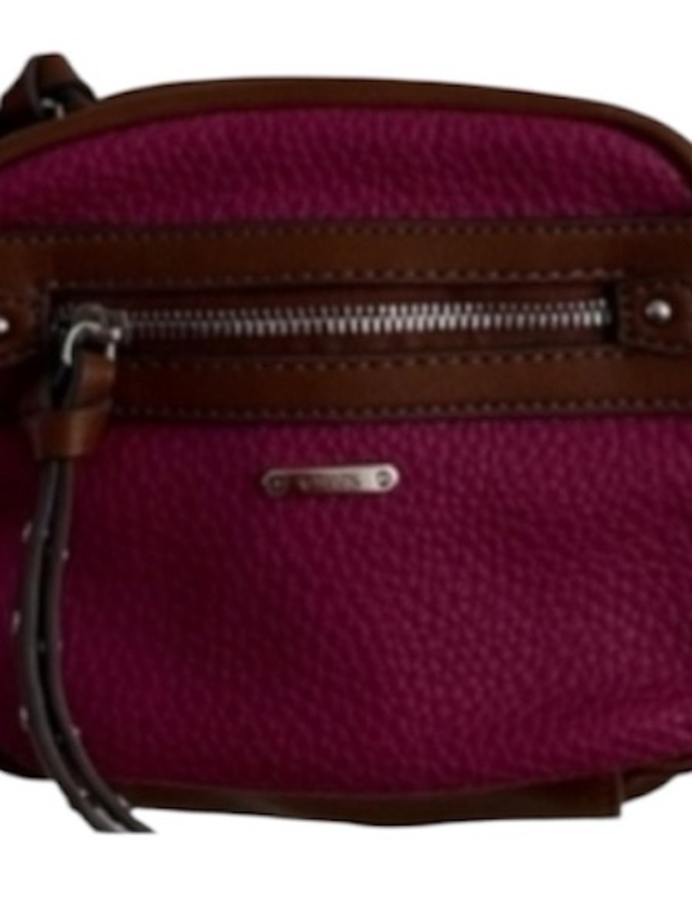 NEW CUTE Chaps Fuchsia Pink and Brown Crossbody Bag Approx 8" X 6" X 1.5" NWT - Picture 5 of 6